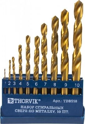 Набор спиральных сверл Thorvik HSS TiN TDBS10 TDBS10 – купить в , анонс
Набор спиральных сверл Thorvik HSS TiN TDBS10 – анонс, характеристики, TDBS10
