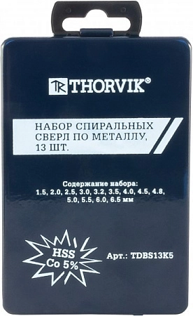 Набор спиральных сверл Thorvik HSS Co TDBS13K5 TDBS13K5 – купить в , анонс
Набор спиральных сверл Thorvik HSS Co TDBS13K5 – анонс, характеристики, TDBS13K5