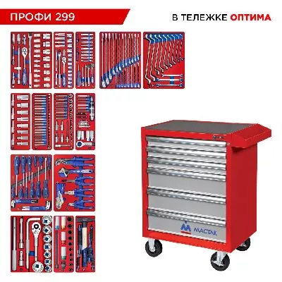 Цена по акции на набор инструментов 299 предметов, &quot;профи 299&quot;, в красной тележке мастак 52-06299r в магазине Инструмент-24