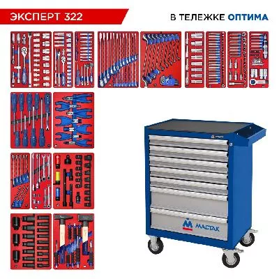 Цена по акции на набор инструментов 323 предмета, &quot;эксперт 322&quot;, в синей тележке мастак 52-07322b в магазине Инструмент-24