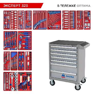 Цена по акции на набор инструментов 323 предмета, &quot;эксперт 323&quot;, в серой тележке мастак 52-07323g в магазине Инструмент-24