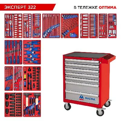 Цена по акции на набор инструментов 323 предмета, &quot;эксперт 322&quot;, в красной тележке мастак 52-07322r в магазине Инструмент-24