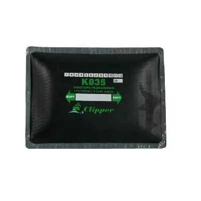 Фото и описание:clipper заплата k835 кордовая для боковых порезов (серый адгезивный слой) 133*180мм (3 слоя корда)