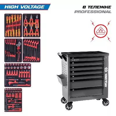 Цена по акции на набор инструментов 117 предметов, &quot;high voltage&quot;, в серой тележке king tony 9g38-117mrveg в магазине Инструмент-24