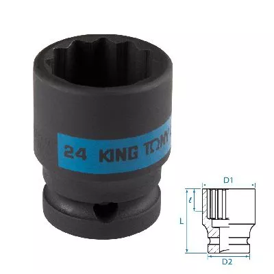 Головка торцевая ударная двенадцатигранная 1/2&quot;, 24 мм KING TONY 453024M KING TONY – анонс, характеристики, MST453024M 