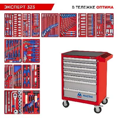 Цена по акции на набор инструментов 323 предмета, &quot;эксперт 323&quot;, в красной тележке мастак 52-07323r в магазине Инструмент-24