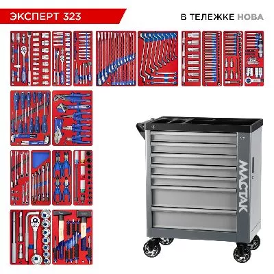 Цена по акции на набор инструментов 323 предмета, &quot;эксперт 323&quot;, в серой тележке мастак 50-07323g в магазине Инструмент-24