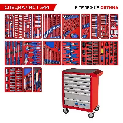 Цена по акции на набор инструментов 344 предмета, &quot;специалист 344&quot;, в красной тележке мастак 52-07344r в магазине Инструмент-24