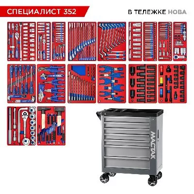 Цена по акции на набор инструментов 352 предмета, &quot;специалист 352&quot;, в серой тележке мастак 50-07352g в магазине Инструмент-24
