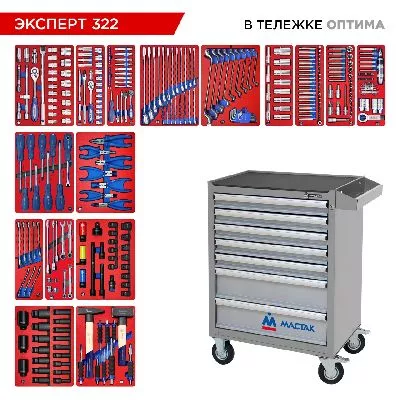 Цена по акции на набор инструментов 323 предмета, &quot;эксперт 322&quot;, в серой тележке мастак 52-07322g в магазине Инструмент-24