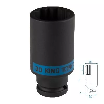Головка торцевая ударная глубокая двенадцатигранная 1/2&quot;, 30 мм KING TONY 443030M KING TONY – анонс, характеристики, MST443030M 