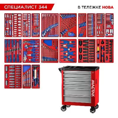 Цена по акции на набор инструментов 344 предмета, &quot;специалист 344&quot;, в красной тележке мастак 50-07344r в магазине Инструмент-24