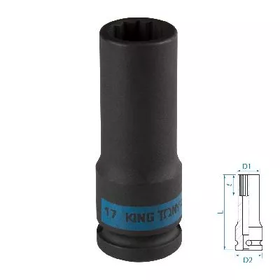 Головка торцевая ударная глубокая двенадцатигранная 1/2&quot;, 17 мм KING TONY 443017M KING TONY – анонс, характеристики, MST443017M 
