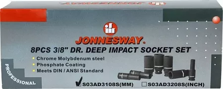 Набор головок ударных Jonnesway S03AD3108S – анонс, характеристики, S03AD3108S 