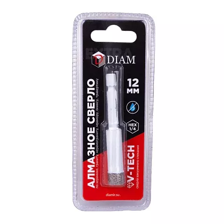 Сверло алмазное DIAM 12x35x1/4 HEX-E Extra Line V-TECH (в.спекание) (320328) DIAM – анонс, характеристики, 320328 