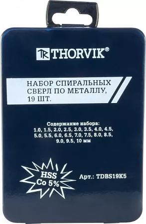 Набор спиральных сверл Thorvik HSS Co TDBS19K5 – анонс, характеристики, TDBS19K5 