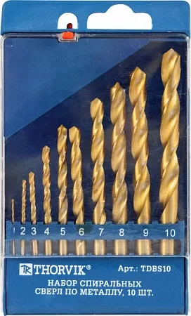 Набор спиральных сверл Thorvik HSS TiN TDBS10 TDBS10 – купить в , анонс
Набор спиральных сверл Thorvik HSS TiN TDBS10 – анонс, характеристики, TDBS10