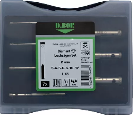 Набор коронок с алмазным напылением, 7 шт. (3 - 4 - 5 - 6 - 8 - 10 - 12) &quot;D.BOR&quot; – анонс, характеристики, 