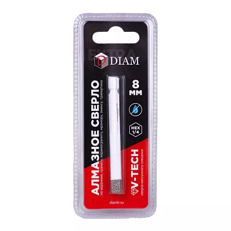Сверло алмазное DIAM 8x35x1/4 HEX-E Extra Line V-TECH (в.спекание) (320326) DIAM – анонс, характеристики, 320326 
