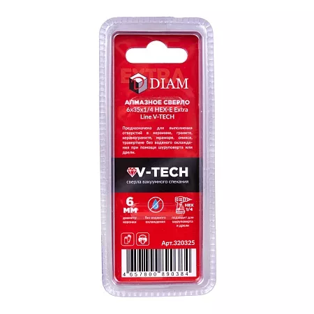 Сверло алмазное DIAM 6x35x1/4 HEX-E Extra Line V-TECH (в.спекание) (320325) DIAM – анонс, характеристики, 320325 
