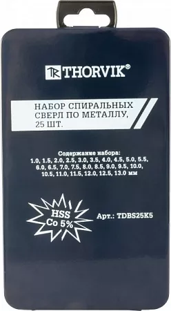 Набор спиральных сверл Thorvik HSS Co TDBS25K5 – анонс, характеристики, TDBS25K5 