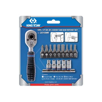 Набор вставок (бит) и головок с трещоткой 1/4&quot;, Torx, Hex, PH, 15 предметов KING TONY 2515MR KING TONY – анонс, характеристики, MST2515MR 