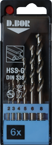 Набор сверл по металлу, шлифованные, HSS-G DIN 338, 6 шт. (2 - 8 мм.) &quot;D.BOR&quot; – купить в , подробное изображение 
