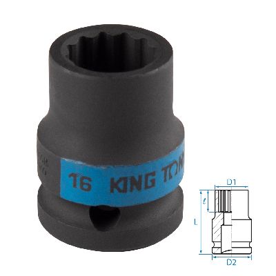 Головка торцевая ударная двенадцатигранная 1/2&quot;, 16 мм KING TONY 453016M KING TONY – анонс, характеристики, MST453016M 