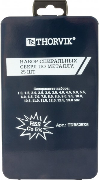 Набор спиральных сверл Thorvik HSS Co TDBS25K5 – купить в , подробное изображение 
