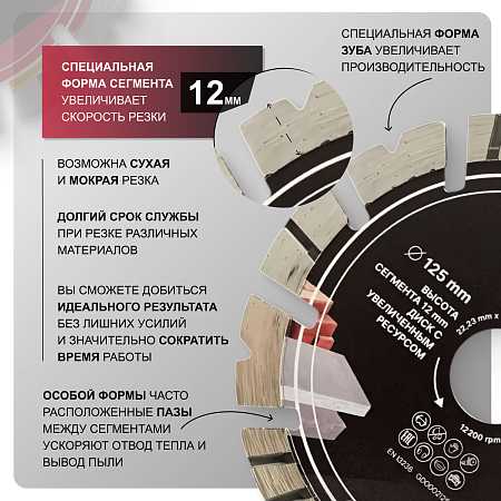 Акции и распродажи - диск алмазный по бетону 125 мм golden dragon. высота сегмента 12 мм, для болгарки (ушм) 22,23 х 2,2 в магазине tool-24