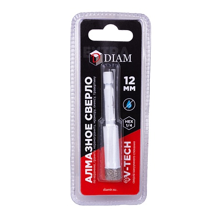Сверло алмазное DIAM 12x35x1/4 HEX-E Extra Line V-TECH (в.спекание) (320328) DIAM – анонс, характеристики, 320328 