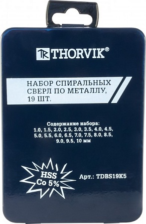 Набор спиральных сверл Thorvik HSS Co TDBS19K5 – анонс, характеристики, TDBS19K5 