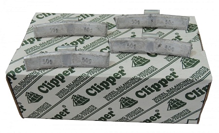 Фото и описание:clipper грузик 0350 балансировочный для литого диска 50гр. (набор 50шт.)