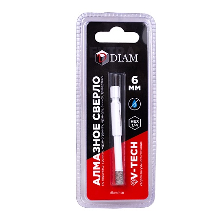 Сверло алмазное DIAM 6x35x1/4 HEX-E Extra Line V-TECH (в.спекание) (320325) DIAM – анонс, характеристики, 320325 