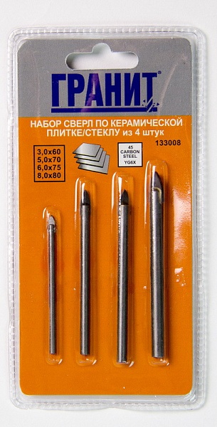 Набор сверл по плитке из 4 штук - ГРАНИТ – купить в , подробное изображение 
