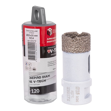 Сверло алмазное DIAM 25x35xМ14 Extra Line V-TECH (в.спекание) (320272) DIAM – анонс, характеристики, 320272 