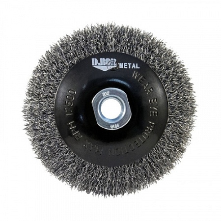 Щётка коническая гофрированная для УШМ, METAL Standard, 115xМ14 - S0.30 - RPM 12500 &quot;D.BOR&quot; – анонс, характеристики, 